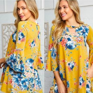 Mustard Key Hole Floral Top